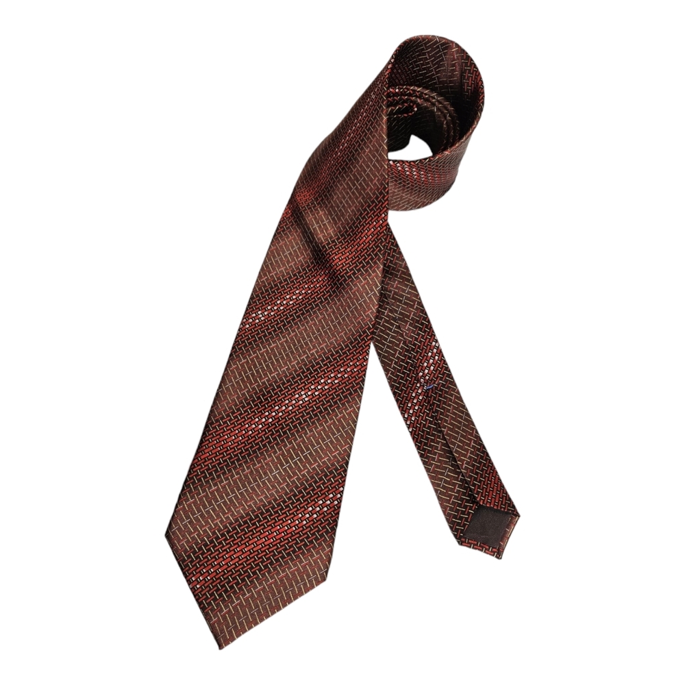 SOLD LANVIN Brown/Burgundy Geometric Silk LUXURY Tie FRANCE
